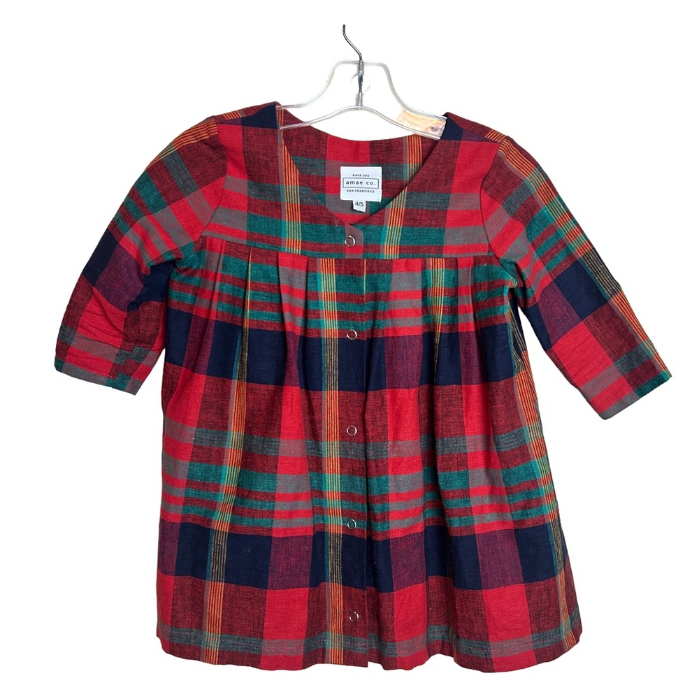 Amae Co. Plaid Red and Green Girls Dress Size 4-5